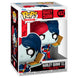 Détail de la figurine Funko POP Harley Quinn avec pizza, vinyle 9 cm, sous un angle latéral