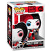 Détail de la figurine Funko POP Harley Quinn avec armes, montrant les couleurs vives et le design unique