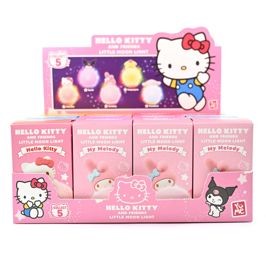 Ensemble des 5 figurines lumineuses Hello Kitty et ses amis alignées sur fond blanc