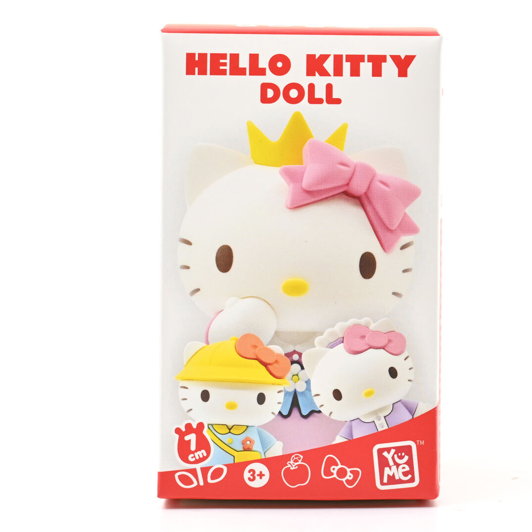 Packaging compact de la figurine Hello Kitty YUME TOYS, dimensions 6x6x11 cm