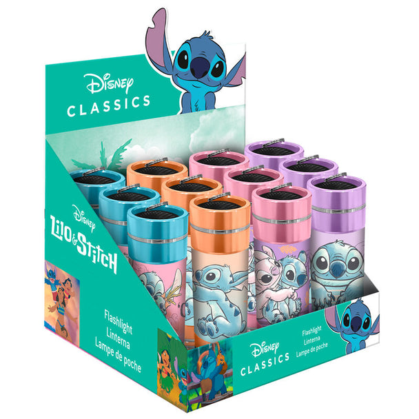 Lampe torche LED Disney Stitch en aluminium vue de face avec design coloré et logo KIDS LICENSING