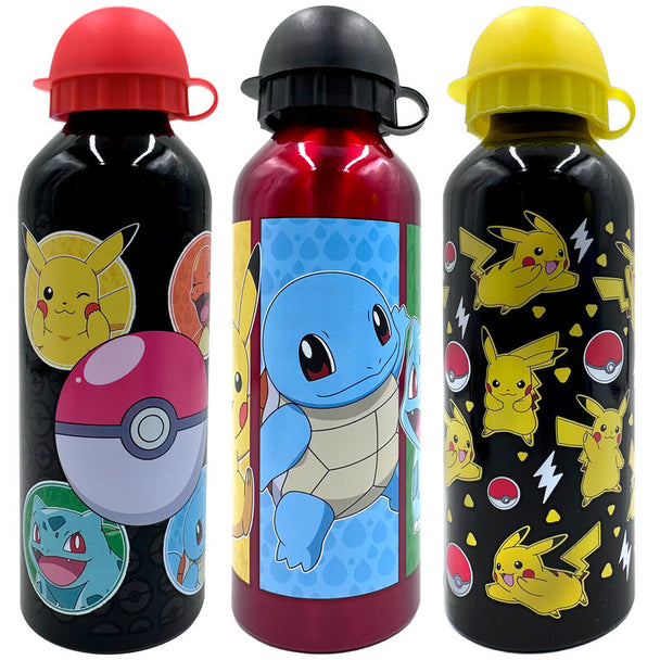 Gourde Pokémon en aluminium 500ml avec design coloré sur fond blanc