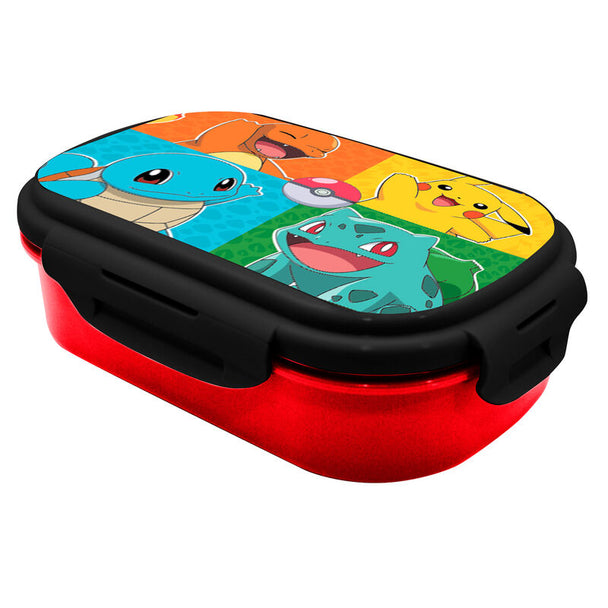 Lunch box Pokémon KIDS LICENSING vue de face avec couverts intégrés sur fond blanc