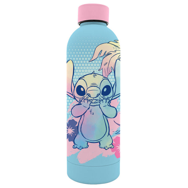 Gourde Disney Stitch en acier inoxydable 500ml avec illustration colorée du personnage Stitch sur fond bleu