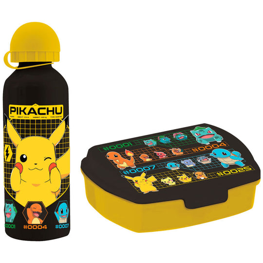 Bouteille aluminium 500ml assortie à la lunch box Pokémon, idéale pour les enfants, présentée sur fond blanc.