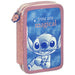 Présentation des trois compartiments spacieux de la trousse Disney Stitch pour une organisation optimale