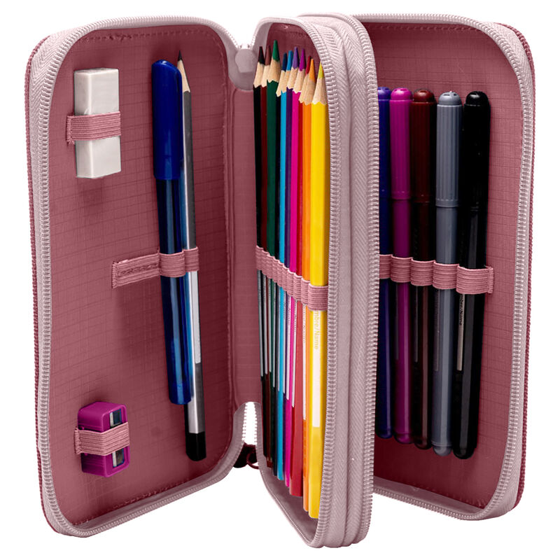Détail du personnage Stitch imprimé sur la trousse triple, avec couleurs vives et motifs attrayants