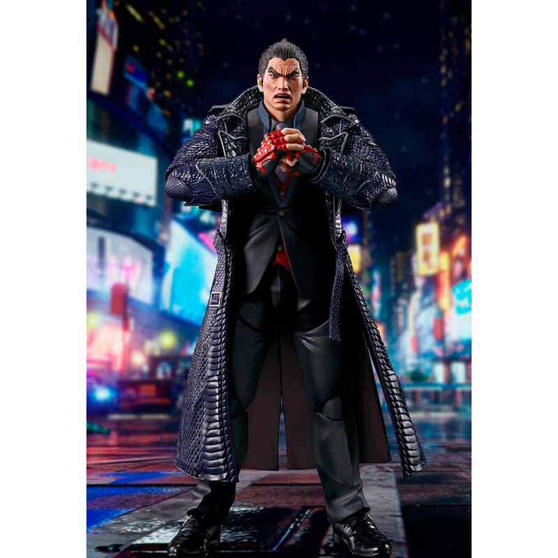 Figurine articulée Tekken Kazuya Mishima S.H Figuarts en position de combat, vue de face