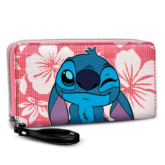 Portefeuille Disney Stitch Maui KARACTERMANIA en couleur bleu avec motifs des personnages Stitch et Maui, dimensions 10x19x2 cm.