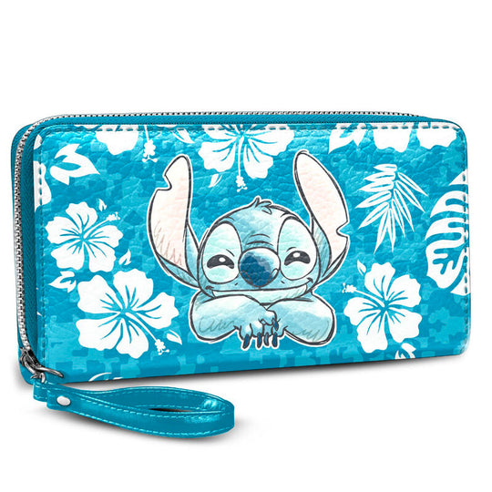 Portefeuille Disney Stitch Aloha KARACTERMANIA, vue de face montrant le design coloré et dimensions compactes.