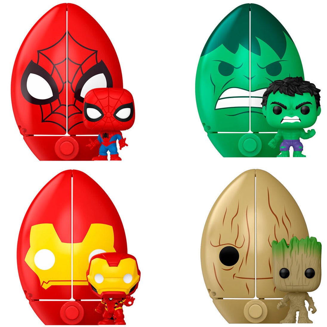Packaging et figurine Pocket POP Marvel œuf présentés ensemble pour collection