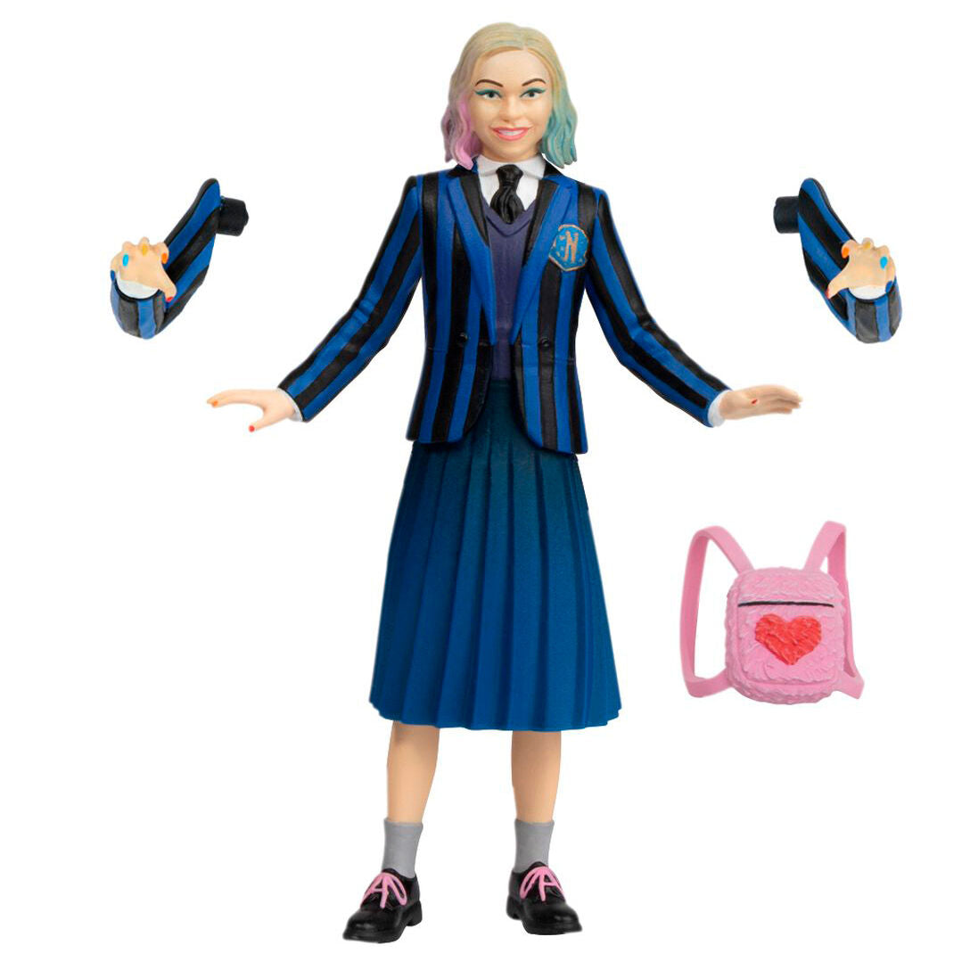Figurine d'Enid avec expression souriante et accessoires colorés inclus