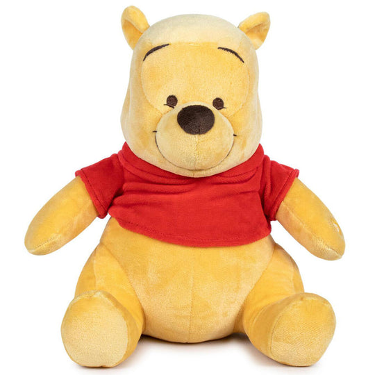 Peluche Winnie l'Ourson Disney de 20 cm avec fonction sonore, vue de face sur fond blanc.