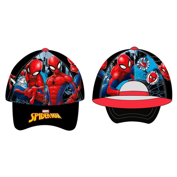 Casquette Marvel Spiderman full print avec design intégral rouge et bleu, taille ajustée 53-55cm, vue de face.