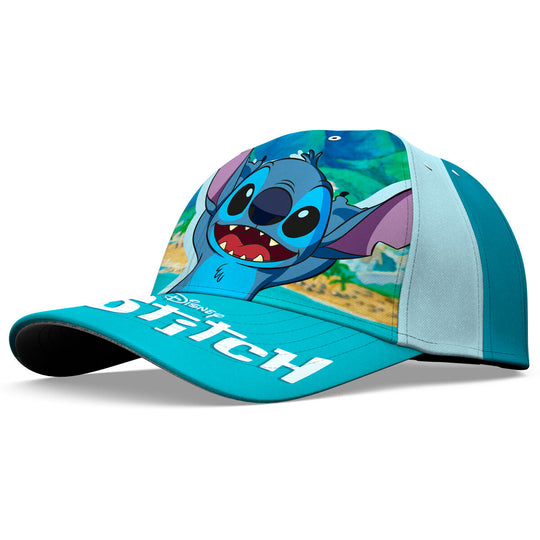 Image rapprochée de la visière incurvée de la casquette Stitch Disney