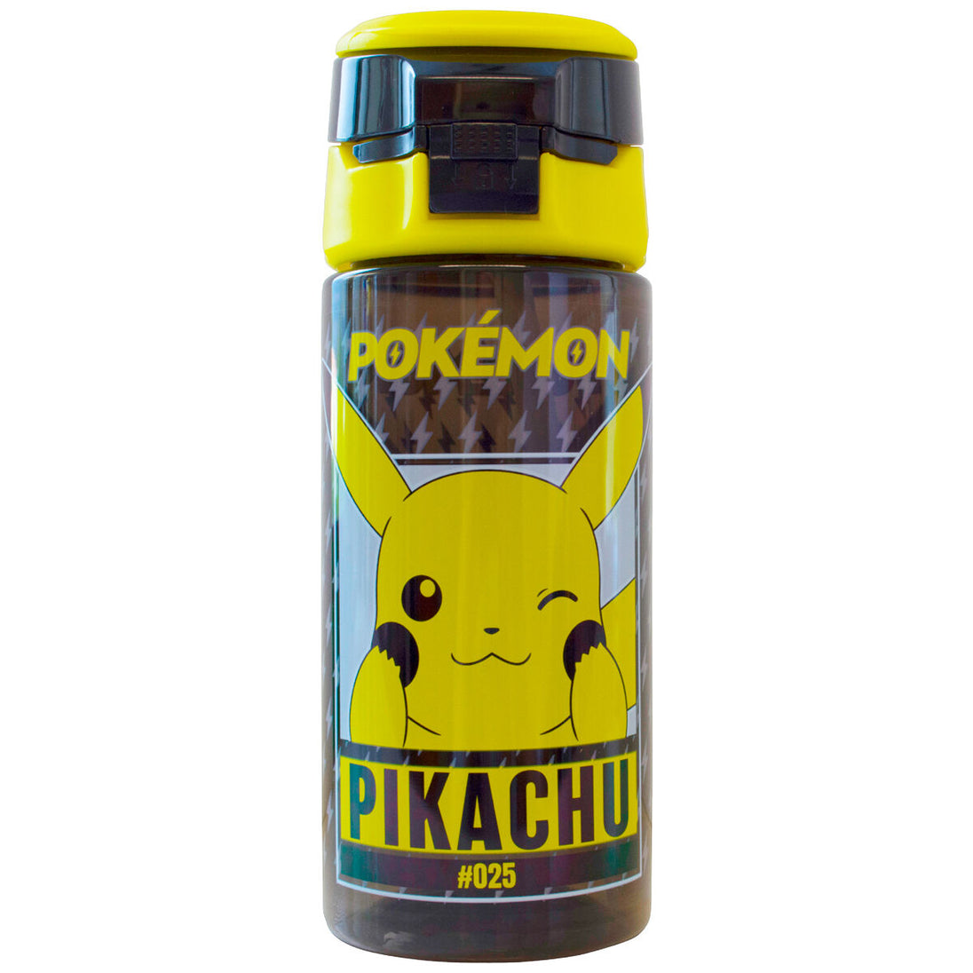 Détail du bouchon sécurisé de la gourde Pikachu en Tritan transparent jaune