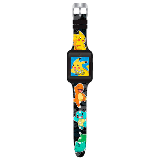Montre connectée Pokémon officielle vue de face avec écran allumé montrant une photo selfie.