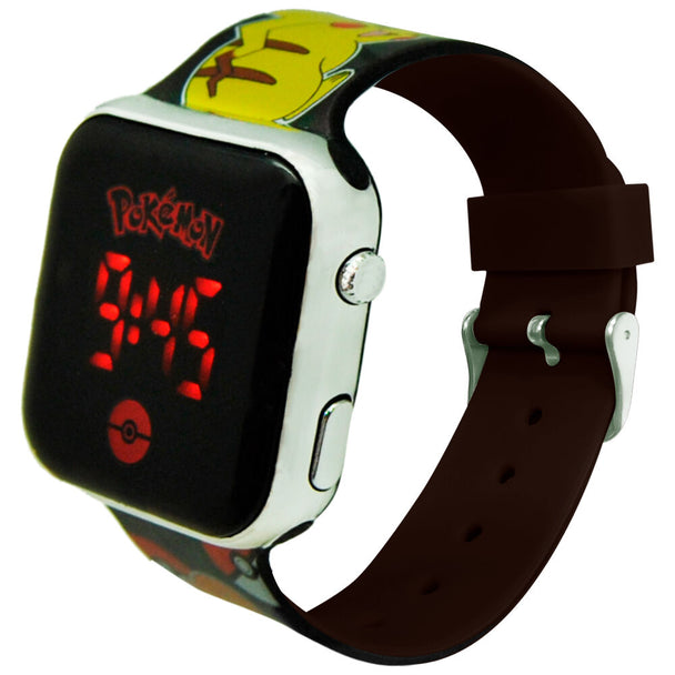 Bracelet ajustable de la montre LED Pokémon avec motifs colorés et confort optimal.