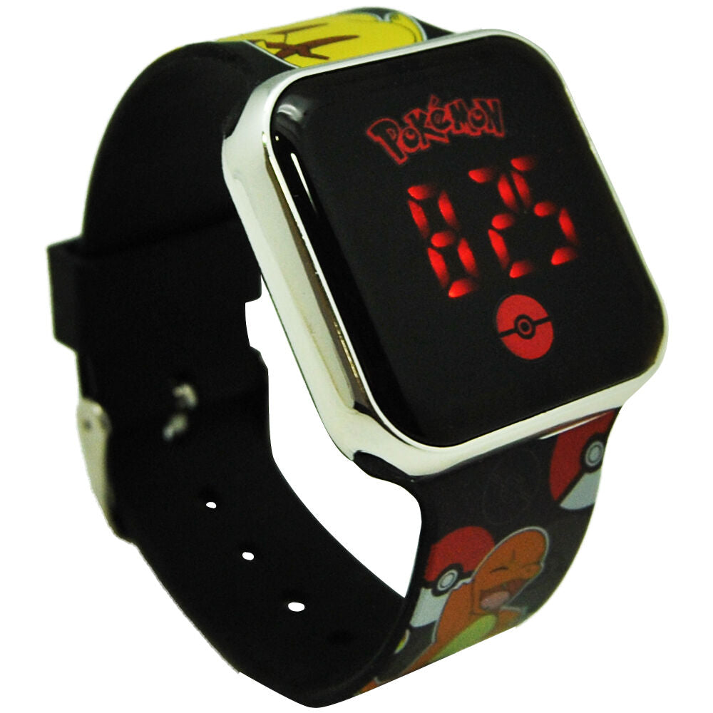 Boîtier de la montre LED Pokémon avec logo officiel KIDS LICENSING visible de près.