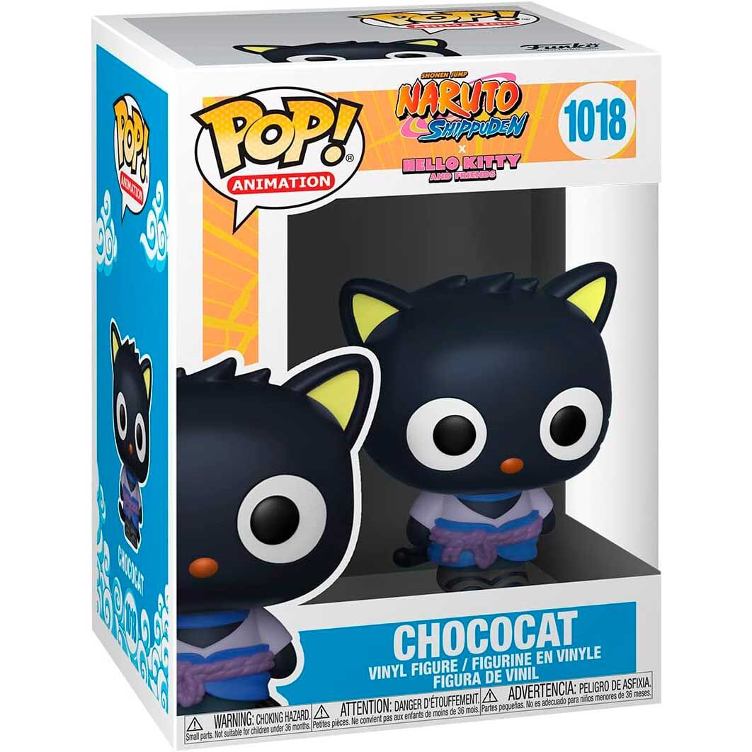 Vue rapprochée de la figurine Funko POP Naruto Shippuden x Hello Kitty Chococat avec détails soignés et design exclusif