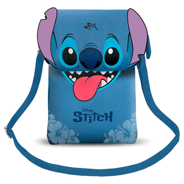 Étui sac smartphone Disney Stitch KARACTERMANIA en tissu avec fermeture zip et bandoulière réglable, dimensions 4x13x19 cm.