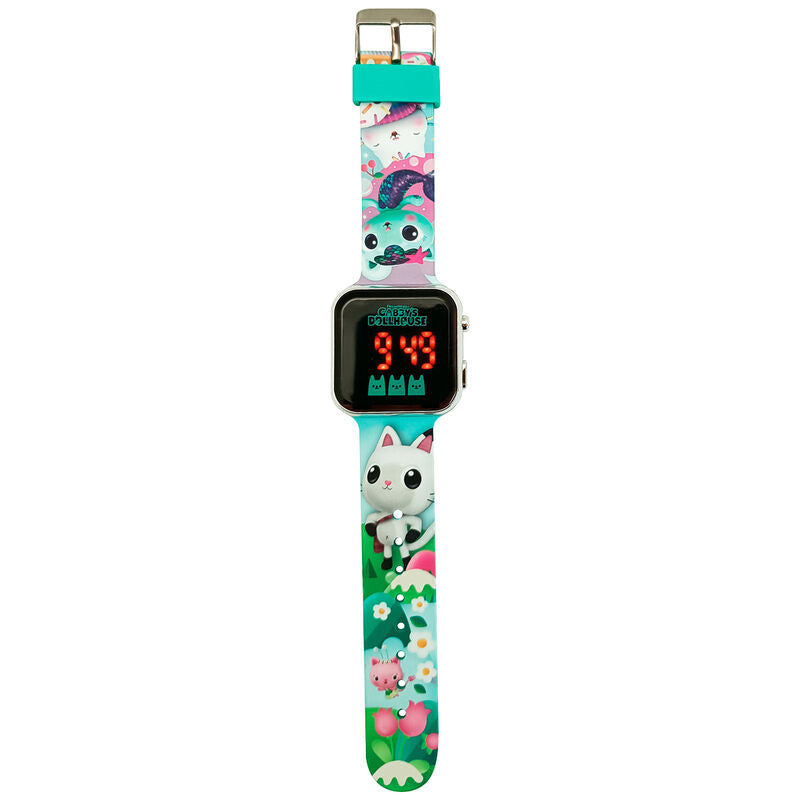 Montre LED Gabbys Dollhouse vue de face avec écran lumineux et bracelet coloré pour enfants