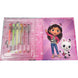 Vue latérale montrant l'épaisseur du carnet Gabbys Dollhouse et les stylos gel assortis