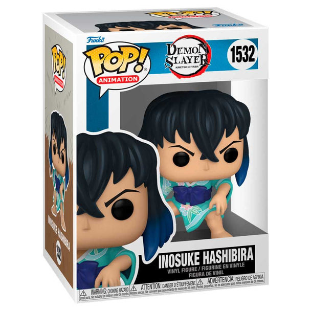 Boîte cadeau officielle contenant la figurine Funko POP Inosuke Hashibira de la série Kimetsu no Yaiba