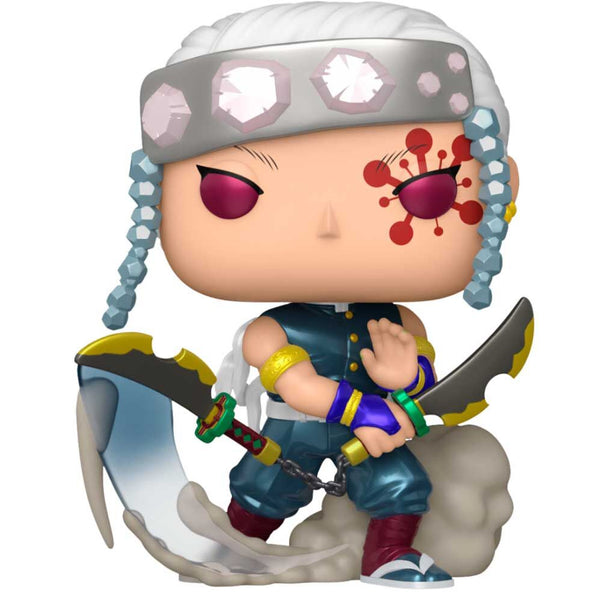 Vue de face de la figurine Funko POP Tengen Uzui avec détails colorés et emballage collector