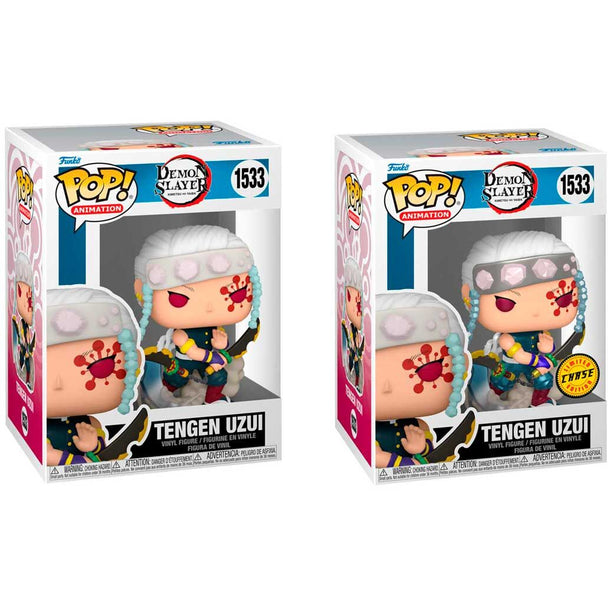 Figurine Funko POP Tengen Uzui de Demon Slayer Kimetsu no Yaiba vue de face dans sa boîte cadeau