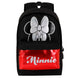 Vue de face du sac à dos Disney Minnie Sparkle avec illustration colorée de Minnie Mouse et détails scintillants