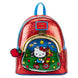 Sac à dos Loungefly Hello Kitty 50e Anniversaire vue de face avec détails dorés et appliqués colorés