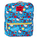 Vue de face du sac à dos Loungefly Hello Kitty 50e Anniversaire en nylon avec logo doré et sangles réglables