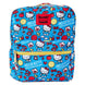 Vue de face du sac à dos Loungefly Hello Kitty 50e Anniversaire en nylon avec logo doré et sangles réglables