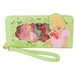 Vue de face du portefeuille Loungefly Disney La Princesse et la Grenouille en simili cuir vegan avec zip doré et détails colorés