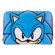 Portefeuille Loungefly Sonic the Hedgehog vue de face avec zip doré et détails brodés