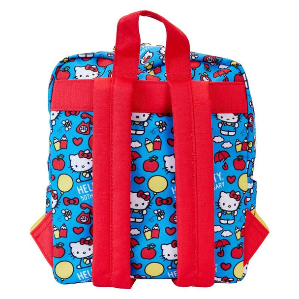 Détail des poches latérales du sac à dos Loungefly Hello Kitty avec fermeture sécurisée et design coloré
