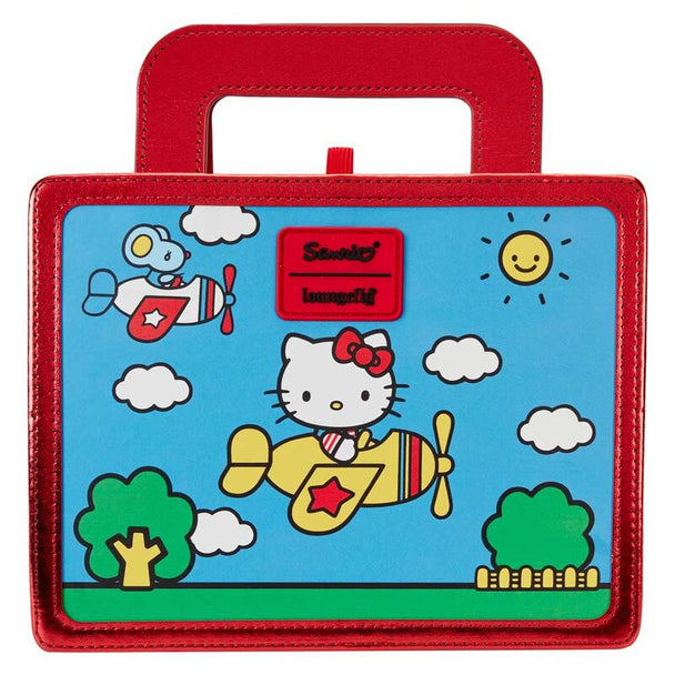 Gros plan sur les détails métalliques rouges du carnet Hello Kitty édition 50 ans par Loungefly