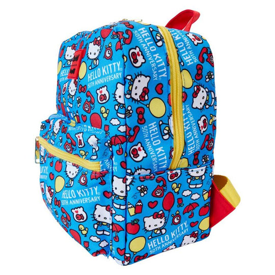 Gros plan sur les finitions en métal doré du sac à dos Loungefly Hello Kitty édition 50e anniversaire