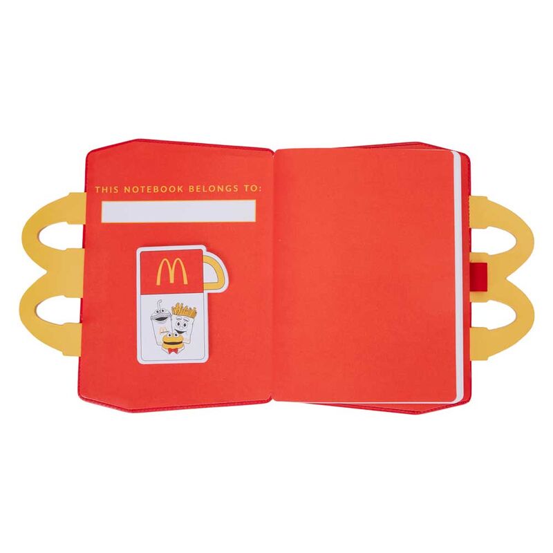 Vue latérale du carnet Loungefly McDonald's montrant l'épaisseur et la texture du simili cuir