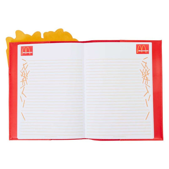 Carnet Loungefly McDonald's Frites ouvert montrant les pages intérieures et la couverture stylisée