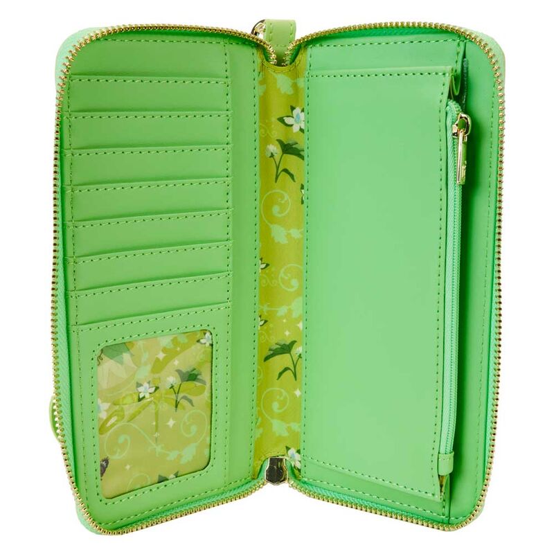 Présentation du portefeuille Loungefly Disney La Princesse et la Grenouille posé sur fond neutre mettant en valeur ses finitions