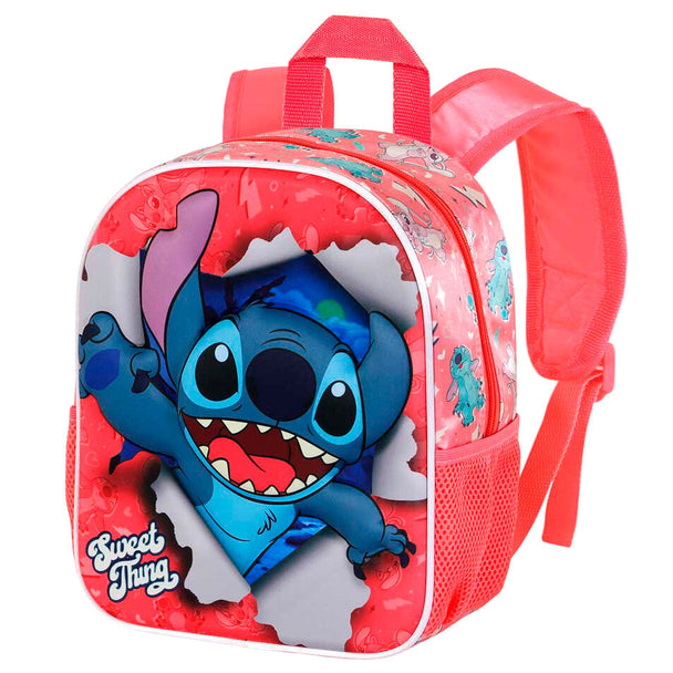 Détail du compartiment principal zippé du sac à dos Stitch de 31 cm pour enfants