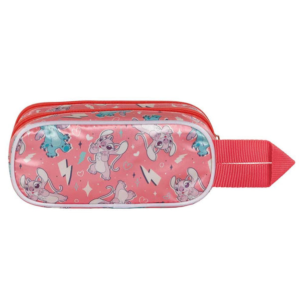 Profil latéral de la trousse Stitch KARACTERMANIA montrant les deux compartiments spacieux.