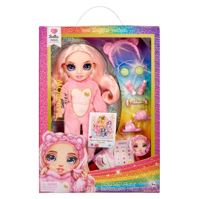 Poupée Bella Rainbow High Pyjama Party de 22 cm, articulée avec accessoires colorés pour enfants dès 4 ans