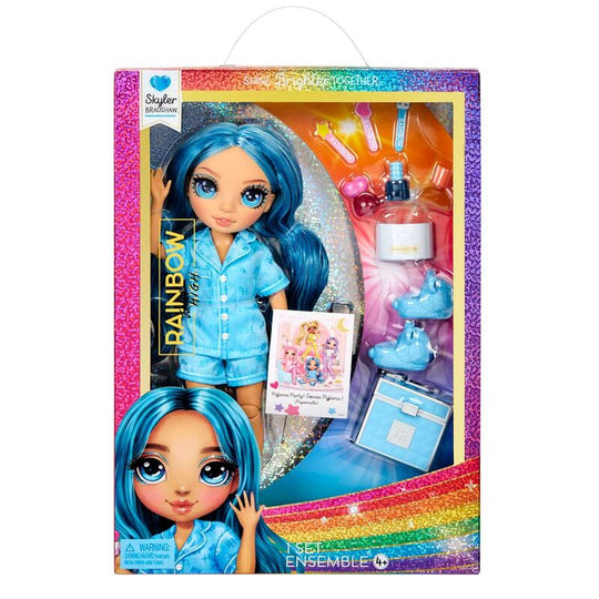 Poupée Skyler Rainbow High en tenue pyjama colorée, vue de face sur fond blanc