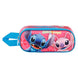 Vue de face de la trousse double Disney Stitch 3D avec fermeture éclair et détails embossés