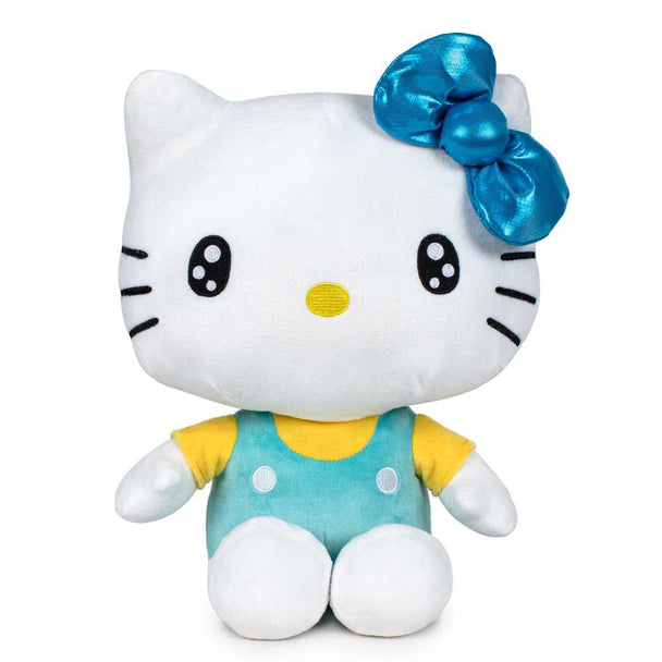 Peluche Hello Kitty 50ème anniversaire de 22 cm, édition PLAY BY PLAY, vue de face avec détails du visage et nœud rouge.