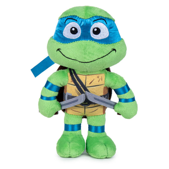 Peluche officielle Leonardo des Tortues Ninja Mutant Mayhem de 21cm par PLAY BY PLAY, vue de face avec détails précis.