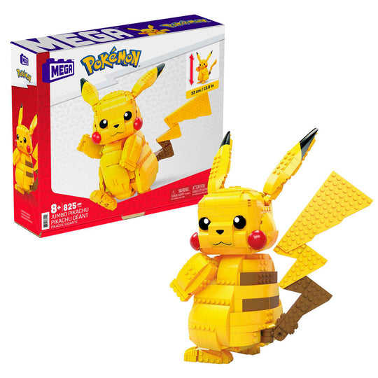 Vue de face de la figurine Pokemon Jumbo Pikachu MEGA Construx articulée de 30 cm